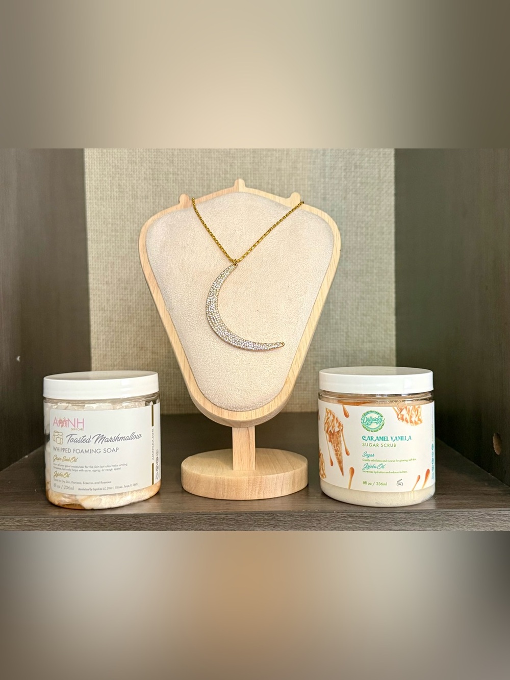 $100 Aminnah & Pave Crystal Moon Necklace 3 Piece Bundle
